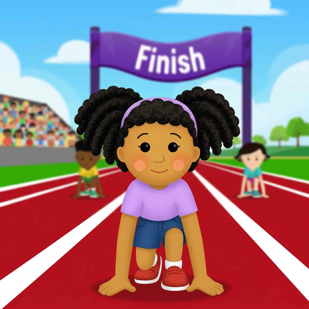 Heaven Holms at the track, ready at the starting line under the Finish banner